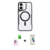 MARSİLYAN™- iPhone 16 Plus Kılıf Yadigar Klasik Özel Seri - Şeffaf Pasifik Cam Ekran Koruyucu + Pembe Raze Metal Kamera Lens