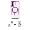 MARSİLYAN™- iPhone 16 Plus Kılıf Yadigar Klasik Özel Seri - Şeffaf Pasifik Cam Ekran Koruyucu + Pembe Raze Metal Kamera Lens
