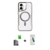 MARSİLYAN™- iPhone 16 Plus Kılıf Yadigar Klasik Özel Seri - Şeffaf Pasifik Cam Ekran Koruyucu + Siyah Raze Metal Kamera Lens