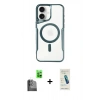 MARSİLYAN™- iPhone 16 Plus Kılıf Yadigar Klasik Özel Seri - Şeffaf Pasifik Cam Ekran Koruyucu + Siyah Raze Metal Kamera Lens