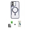 MARSİLYAN™- iPhone 16 Plus Kılıf Yadigar Klasik Özel Seri - Şeffaf Pasifik Cam Ekran Koruyucu + Siyah Raze Metal Kamera Lens
