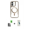 MARSİLYAN™- iPhone 16 Plus Kılıf Yadigar Klasik Özel Seri - Şeffaf Pasifik Cam Ekran Koruyucu + Siyah Raze Metal Kamera Lens