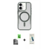 MARSİLYAN™- iPhone 16 Plus Kılıf Yadigar Klasik Özel Seri - Şeffaf Pasifik Cam Ekran Koruyucu + Siyah Raze Metal Kamera Lens