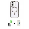 MARSİLYAN™- iPhone 16 Plus Kılıf Yadigar Klasik Özel Seri - Şeffaf Pasifik Cam Ekran Koruyucu + Siyah Raze Metal Kamera Lens