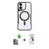 MARSİLYAN™- iPhone 16 Plus Kılıf Yadigar Klasik Özel Seri - Şeffaf Pasifik Cam Ekran Koruyucu + Siyah Raze Metal Kamera Lens