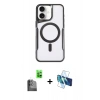 MARSİLYAN™- iPhone 16 Plus Kılıf Yadigar Klasik Özel Seri - Siyah 3D Antistatik Cam Ekran Koruyucu + Siyah Raze Metal Kamera Lens
