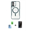 MARSİLYAN™- iPhone 16 Plus Kılıf Yadigar Klasik Özel Seri - Siyah 3D Antistatik Hayalet Cam Ekran Koruyucu + Raze Metal Kamera Lens - LT