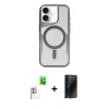 MARSİLYAN™- iPhone 16 Plus Kılıf Yadigar Klasik Özel Seri - Siyah 3D Antistatik Hayalet Cam Ekran Koruyucu + Raze Metal Kamera Lens - BZ
