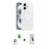 MARSİLYAN™- iPhone 16 Plus Kılıf Yankı Form Serisi - Şeffaf Pasifik Cam Ekran Koruyucu + Raze Metal Kamera Lens - PE