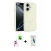 MARSİLYAN™- iPhone 16 Plus Kılıf Yankı Form Serisi - Şeffaf Pasifik Cam Ekran Koruyucu + Raze Metal Kamera Lens - PE