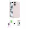 MARSİLYAN™- iPhone 16 Plus Kılıf Yankı Form Serisi - Şeffaf Pasifik Cam Ekran Koruyucu + Raze Metal Kamera Lens - PE