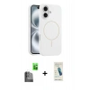 MARSİLYAN™- iPhone 16 Plus Kılıf Yankı Form Serisi - Şeffaf Pasifik Cam Ekran Koruyucu + Raze Metal Kamera Lens - SH