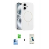 MARSİLYAN™- iPhone 16 Plus Kılıf Yankı Form Serisi - Şeffaf Pasifik Cam Ekran Koruyucu + Raze Metal Kamera Lens - LT