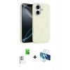 MARSİLYAN™- iPhone 16 Plus Kılıf Yankı Form Serisi - Siyah 3D Antistatik Cam Ekran Koruyucu + Raze Metal Kamera Lens - BZ