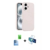 MARSİLYAN™- iPhone 16 Plus Kılıf Yankı Form Serisi - Siyah 3D Antistatik Cam Ekran Koruyucu + Raze Metal Kamera Lens - LT