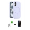 MARSİLYAN™- iPhone 16 Plus Kılıf Yankı Form Serisi - Siyah 3D Antistatik Hayalet Cam Ekran Koruyucu + Beyaz Raze Metal Kamera Lens