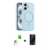 MARSİLYAN™- iPhone 16 Plus Kılıf Yankı Form Serisi - Siyah 3D Antistatik Hayalet Cam Ekran Koruyucu + Beyaz Raze Metal Kamera Lens