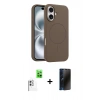 MARSİLYAN™- iPhone 16 Plus Kılıf Yankı Form Serisi - Siyah 3D Antistatik Hayalet Cam Ekran Koruyucu + Beyaz Raze Metal Kamera Lens