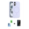 MARSİLYAN™- iPhone 16 Plus Kılıf Yankı Form Serisi - Siyah 3D Antistatik Hayalet Cam Ekran Koruyucu + Lacivert Raze Metal Kamera Lens