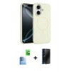 MARSİLYAN™- iPhone 16 Plus Kılıf Yankı Form Serisi - Siyah 3D Antistatik Hayalet Cam Ekran Koruyucu + Lacivert Raze Metal Kamera Lens