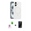 MARSİLYAN™- iPhone 16 Plus Kılıf Yankı Form Serisi - Siyah 3D Antistatik Hayalet Cam Ekran Koruyucu + Raze Metal Kamera Lens - PE