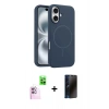 MARSİLYAN™- iPhone 16 Plus Kılıf Yankı Form Serisi - Siyah 3D Antistatik Hayalet Cam Ekran Koruyucu + Raze Metal Kamera Lens - PE