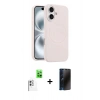 MARSİLYAN™- iPhone 16 Plus Kılıf Yankı Form Serisi - Siyah 3D Antistatik Hayalet Cam Ekran Koruyucu + Raze Metal Kamera Lens - BZ