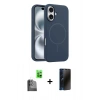 MARSİLYAN™- iPhone 16 Plus Kılıf Yankı Form Serisi - Siyah 3D Antistatik Hayalet Cam Ekran Koruyucu + Siyah Raze Metal Kamera Lens