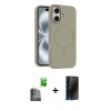 MARSİLYAN™- iPhone 16 Plus Kılıf Yankı Form Serisi - Siyah 3D Antistatik Hayalet Cam Ekran Koruyucu + Siyah Raze Metal Kamera Lens