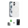 MARSİLYAN™- iPhone 16 Plus Kılıf Yankı Form Serisi - Siyah 3D Antistatik Hayalet Cam Ekran Koruyucu + Siyah Raze Metal Kamera Lens