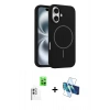 MARSİLYAN™- iPhone 16 Plus Kılıf Yankı Form Serisi - Siyah 3D Antistatik Seramik Nano Ekran Koruyucu + Raze Metal Kamera Lens - BZ