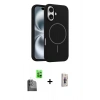 MARSİLYAN™- iPhone 16 Plus Kılıf Yankı Form Serisi - Siyah Bilvis 3D Cam Ekran Koruyucu + Raze Metal Kamera Lens - SH