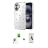 MARSİLYAN™- iPhone 16 Plus Kılıf Yörünge Form - Şeffaf Pasifik Cam Ekran Koruyucu + Raze Metal Kamera Lens - BZ