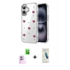 MARSİLYAN™- iPhone 16 Plus Kılıf Yörünge Form - Şeffaf Pasifik Cam Ekran Koruyucu + Raze Metal Kamera Lens - PE