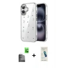 MARSİLYAN™- iPhone 16 Plus Kılıf Yörünge Form - Şeffaf Pasifik Cam Ekran Koruyucu + Raze Metal Kamera Lens - SH