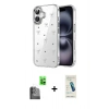 MARSİLYAN™- iPhone 16 Plus Kılıf Yörünge Form - Şeffaf Pasifik Cam Ekran Koruyucu + Raze Metal Kamera Lens - SH