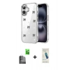 MARSİLYAN™- iPhone 16 Plus Kılıf Yörünge Form - Şeffaf Pasifik Cam Ekran Koruyucu + Raze Metal Kamera Lens - SH