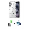 MARSİLYAN™- iPhone 16 Plus Kılıf Yörünge Form - Siyah 3D Antistatik Cam Ekran Koruyucu + Raze Metal Kamera Lens - SH