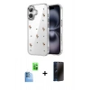 MARSİLYAN™- iPhone 16 Plus Kılıf Yörünge Form - Siyah 3D Antistatik Hayalet Cam Ekran Koruyucu + Raze Metal Kamera Lens - LT