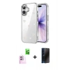 MARSİLYAN™- iPhone 16 Plus Kılıf Yörünge Form - Siyah 3D Antistatik Hayalet Cam Ekran Koruyucu + Raze Metal Kamera Lens - PE