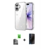MARSİLYAN™- iPhone 16 Plus Kılıf Yörünge Form - Siyah 3D Antistatik Hayalet Cam Ekran Koruyucu + Raze Metal Kamera Lens - SH