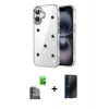 MARSİLYAN™- iPhone 16 Plus Kılıf Yörünge Form - Siyah 3D Antistatik Hayalet Cam Ekran Koruyucu + Raze Metal Kamera Lens - SH