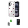 MARSİLYAN™- iPhone 16 Plus Kılıf Yörünge Form - Siyah 3D Antistatik Hayalet Cam Ekran Koruyucu + Raze Metal Kamera Lens - SH