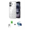 MARSİLYAN™- iPhone 16 Plus Kılıf Yörünge Form - Siyah 3D Antistatik Seramik Nano Ekran Koruyucu + Raze Metal Kamera Lens - BZ