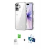 MARSİLYAN™- iPhone 16 Plus Kılıf Yörünge Form - Siyah 3D Antistatik Seramik Nano Ekran Koruyucu + Raze Metal Kamera Lens - BZ