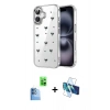 MARSİLYAN™- iPhone 16 Plus Kılıf Yörünge Form - Siyah 3D Antistatik Seramik Nano Ekran Koruyucu + Raze Metal Kamera Lens - LT