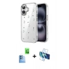 MARSİLYAN™- iPhone 16 Plus Kılıf Yörünge Form - Siyah 3D Antistatik Seramik Nano Ekran Koruyucu + Raze Metal Kamera Lens - LT