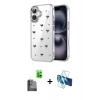 MARSİLYAN™- iPhone 16 Plus Kılıf Yörünge Form - Siyah 3D Antistatik Seramik Nano Ekran Koruyucu + Raze Metal Kamera Lens - SH