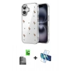 MARSİLYAN™- iPhone 16 Plus Kılıf Yörünge Form - Siyah 3D Antistatik Seramik Nano Ekran Koruyucu + Raze Metal Kamera Lens - SH