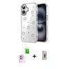 MARSİLYAN™- iPhone 16 Plus Kılıf Yörünge Form - Siyah Bilvis 3D Cam Ekran Koruyucu + Raze Metal Kamera Lens - PE